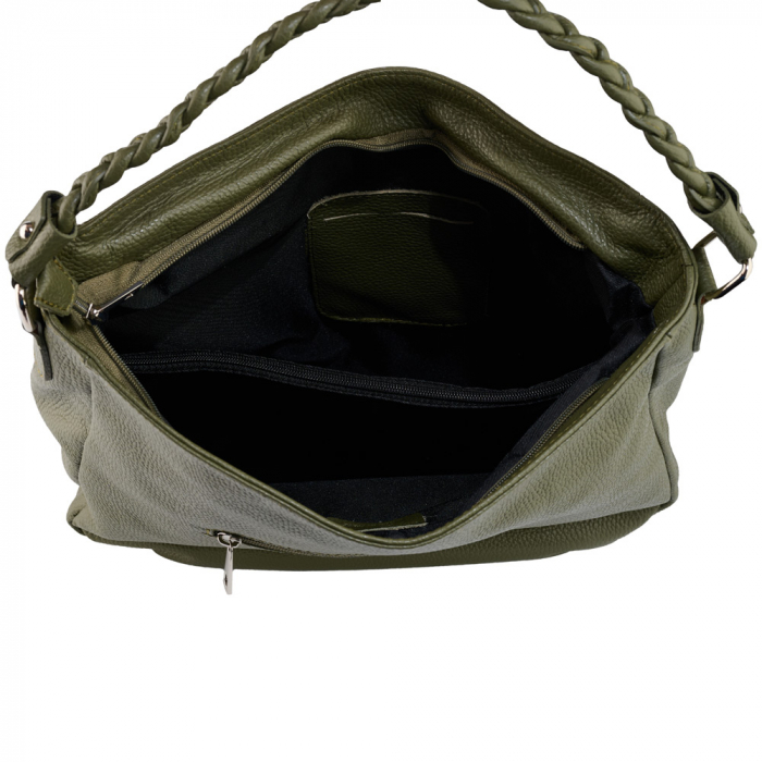 Geanta Anastasia din piele naturala verde cu accesorii argintii,8230 [4]