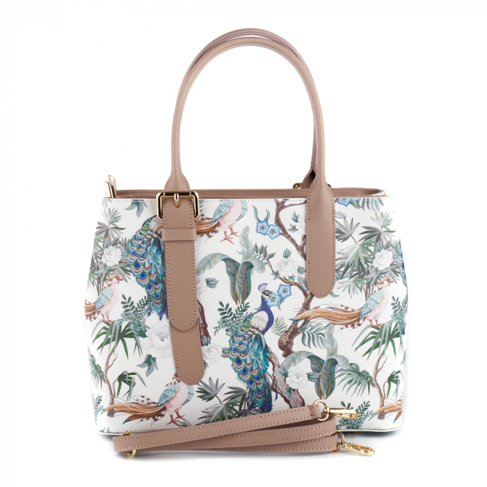 Geanta Arya, piele naturala taupe cu elemente pictate 8149 [3]