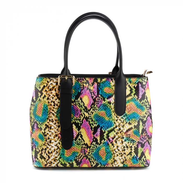 Geanta Cataleya, piele naturala neagra cu elemente pictate 8150 [2]