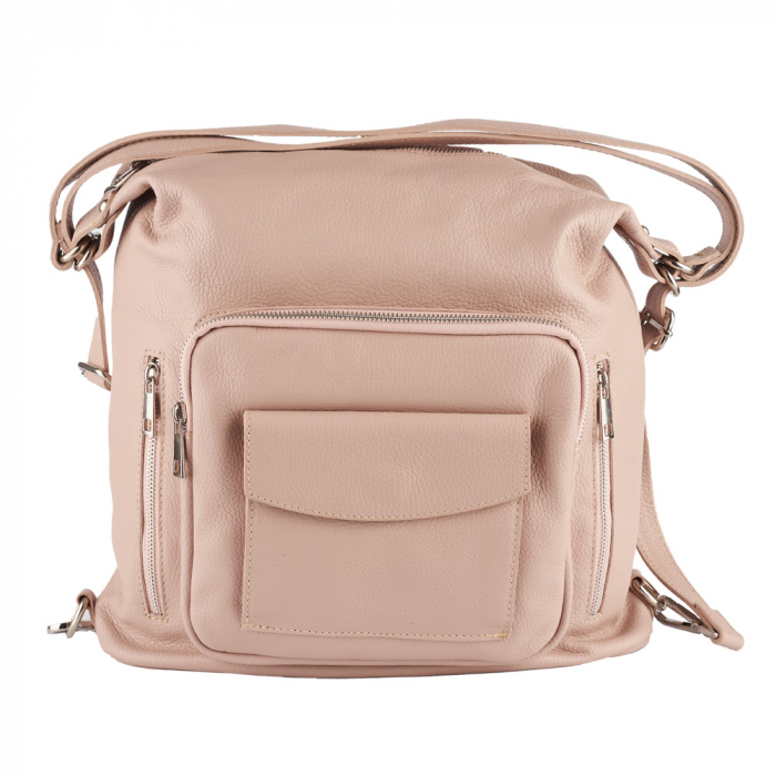 Geanta tip rucsac roz cipria din piele naturala moale 8203 [2]