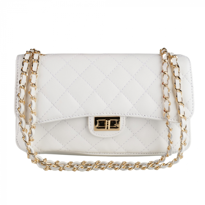 Geantă crossbody piele alba matlasat monocompartimentată 8003 [2]