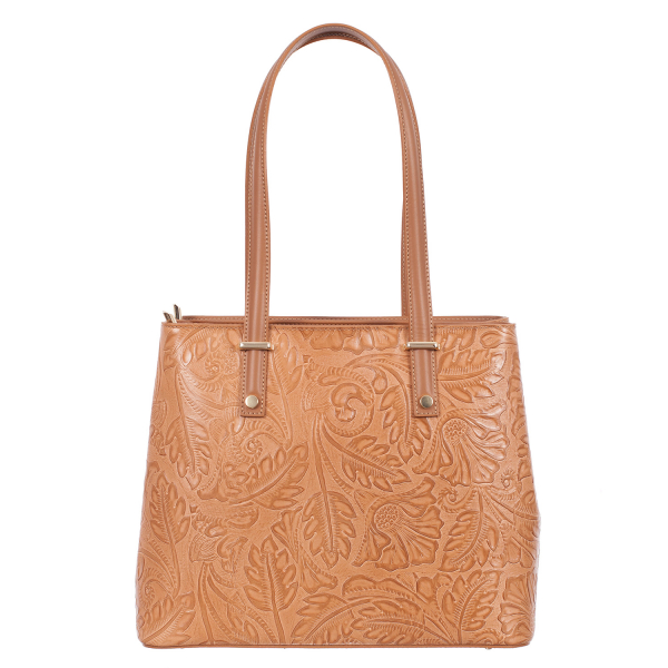 Geanta crem medie cu elemente florale 8036 [2]