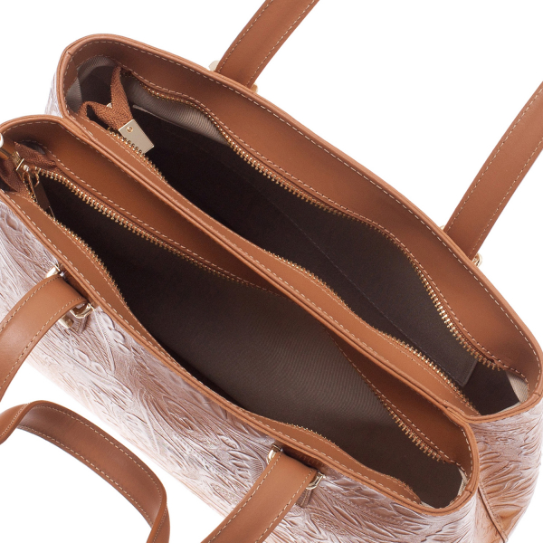 Geanta crem medie cu elemente florale 8036 [4]