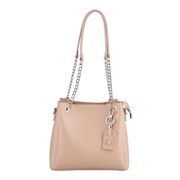 Geantă Calina, piele naturală roz, lant metalic argintiu, 8175 [2]