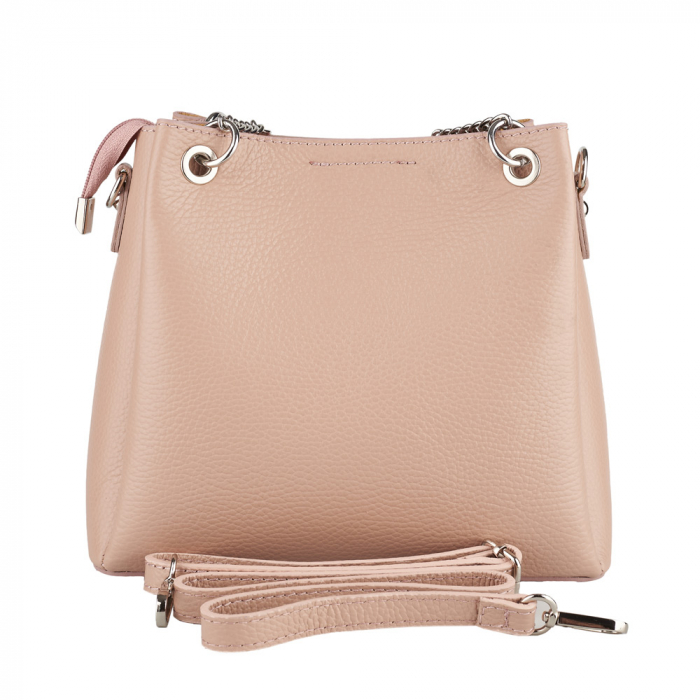 Geantă Calina, piele naturală roz, lant metalic argintiu, 8175 [3]