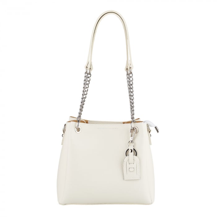 Geantă Calina, piele naturală crem, lant metalic argintiu, 8175 [2]