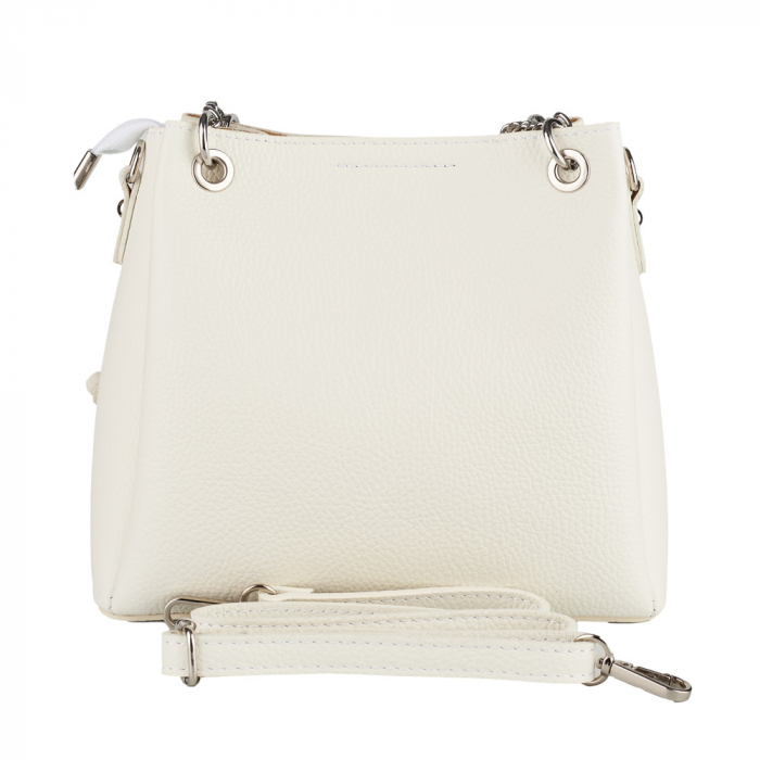 Geantă Calina, piele naturală crem, lant metalic argintiu, 8175 [3]