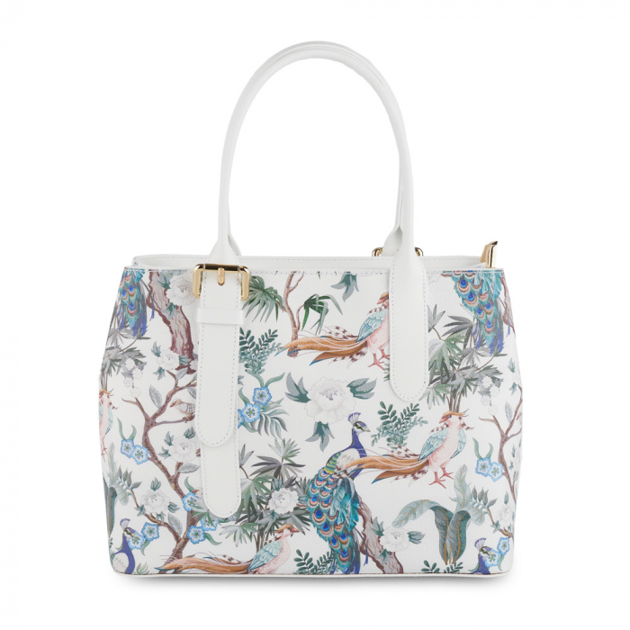 Geanta Arya, piele naturala alba cu elemente pictate 8149 [2]