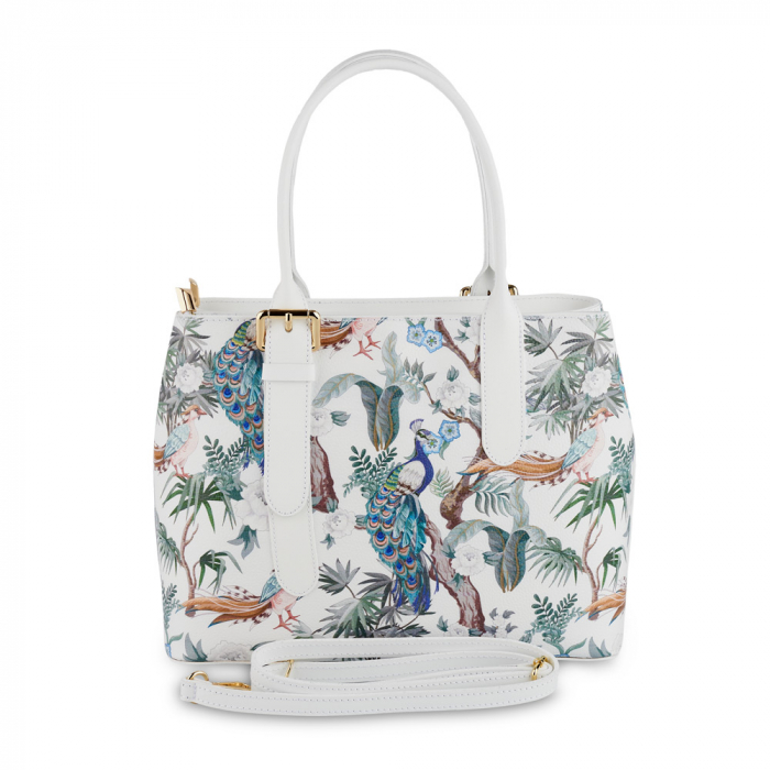 Geanta Arya, piele naturala alba cu elemente pictate 8149 [3]