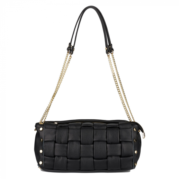 Geantă Debra, piele naturala neagra, lant metalic auriu 8181 [2]