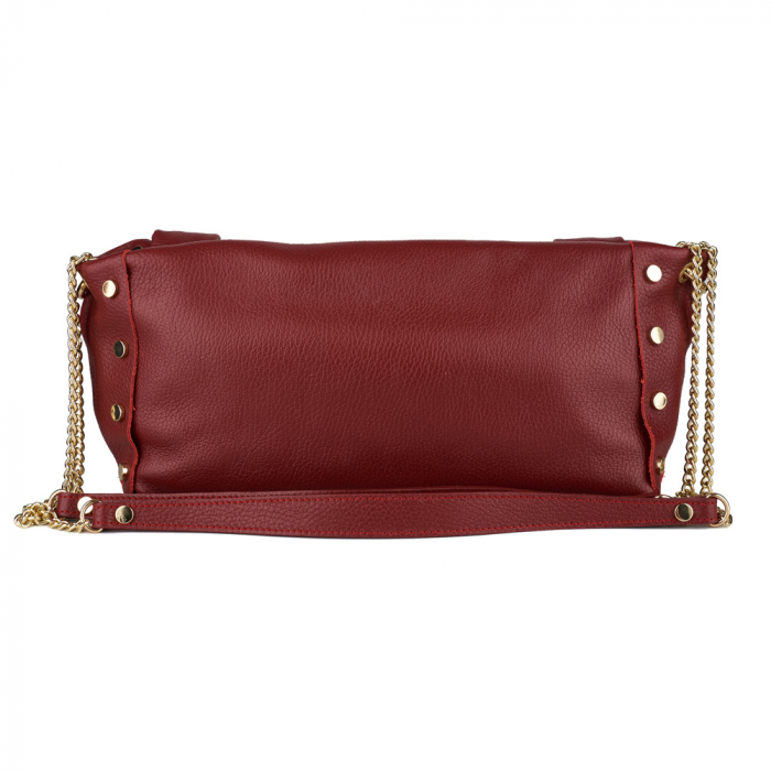 Geantă Debra, piele naturala bordo, lant metalic auriu 8181 [3]
