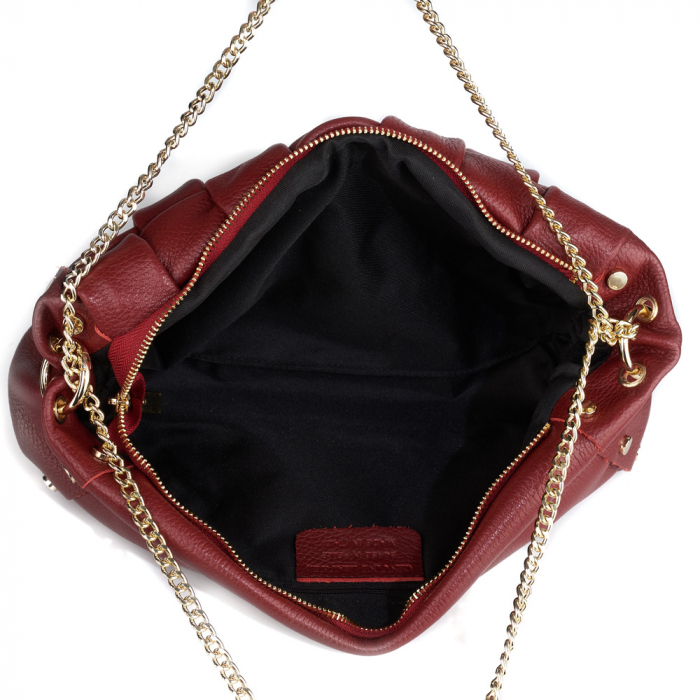 Geantă Debra, piele naturala bordo, lant metalic auriu 8181 [4]