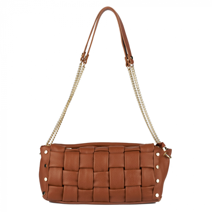 Geantă Debra, piele naturala coniac, lant metalic auriu 8181 [2]