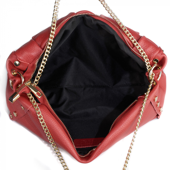 Geantă Debra, piele naturala rosie, lant metalic auriu 8181 [4]