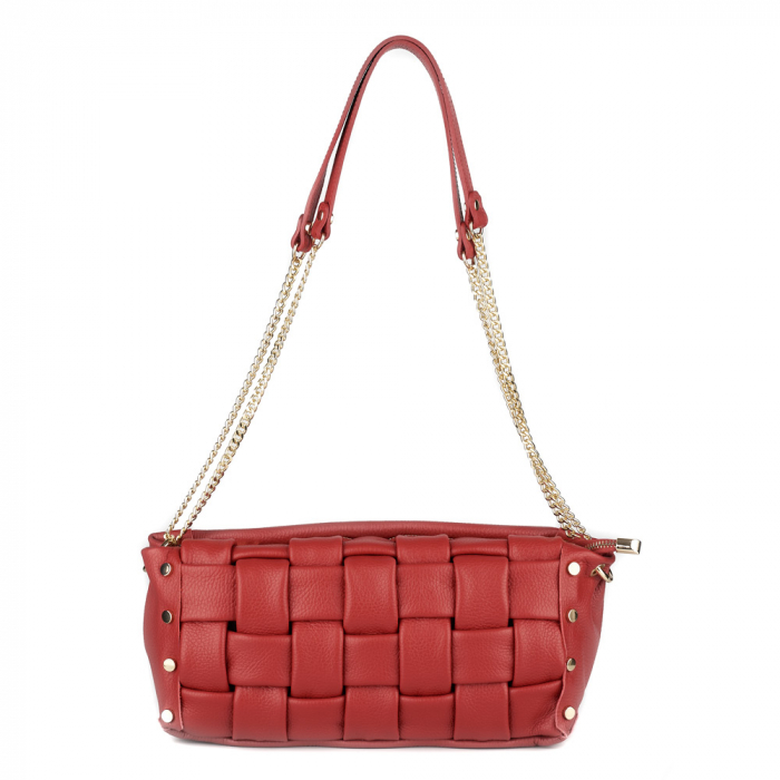 Geantă Debra, piele naturala rosie, lant metalic auriu 8181 [2]