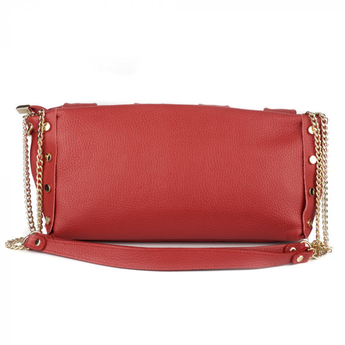Geantă Debra, piele naturala rosie, lant metalic auriu 8181 [3]