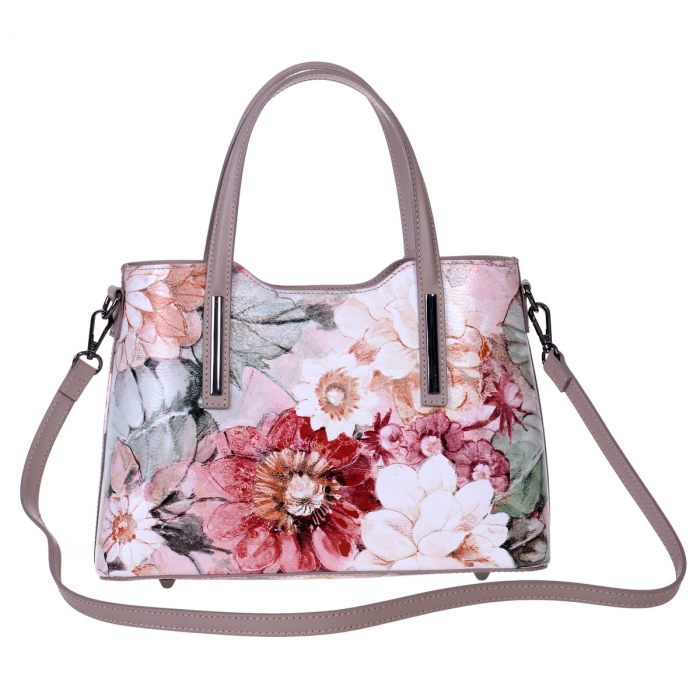 Geanta multicolora, cu elemente florale și baretă roz 8046 [3]