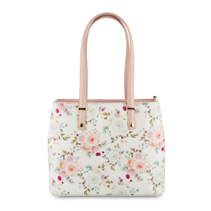 Geanta Raisa, piele naturala crem cu elemente florale 8147 [2]