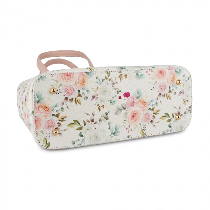 Geanta Raisa, piele naturala crem cu elemente florale 8147 [3]