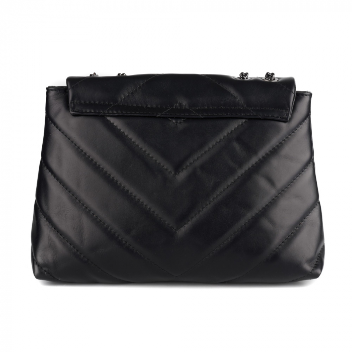 Geantă Kassya, piele naturala matlasata neagra, bareta lant argintiu antic, 8189 [3]