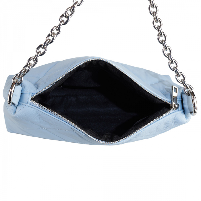 Geantă Elys, piele naturala matlasata bleo, bareta metalica argintie, 8180 [4]