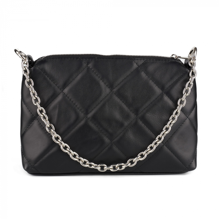 Geantă Elys, piele naturala matlasata neagra, bareta metalica argintie, 8180 [2]