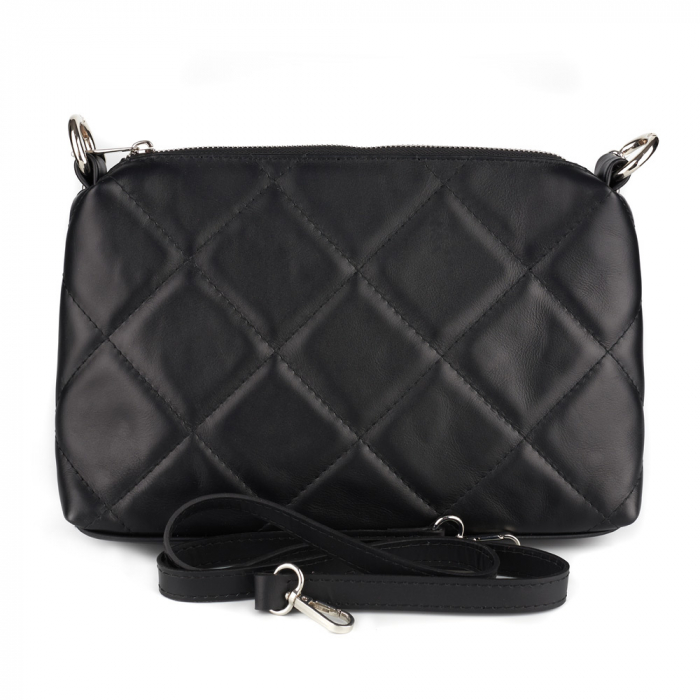 Geantă Elys, piele naturala matlasata neagra, bareta metalica argintie, 8180 [3]