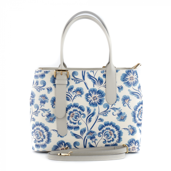 Geanta Marysa, piele naturala gri deschis cu elemente florale 8151 [4]