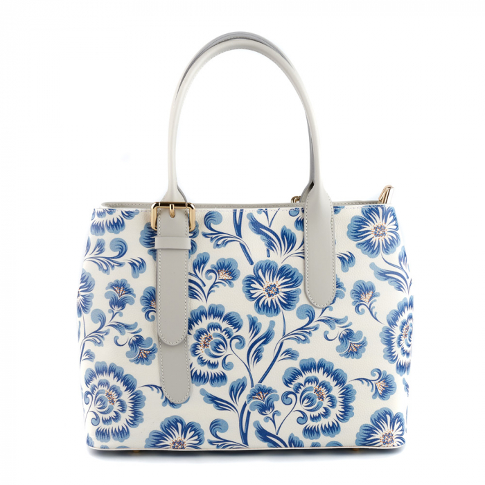 Geanta Marysa, piele naturala gri deschis cu elemente florale 8151 [2]