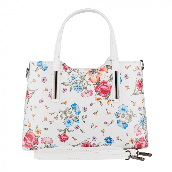 Geantă Addie, alba cu flori din piele naturală 8197 [3]