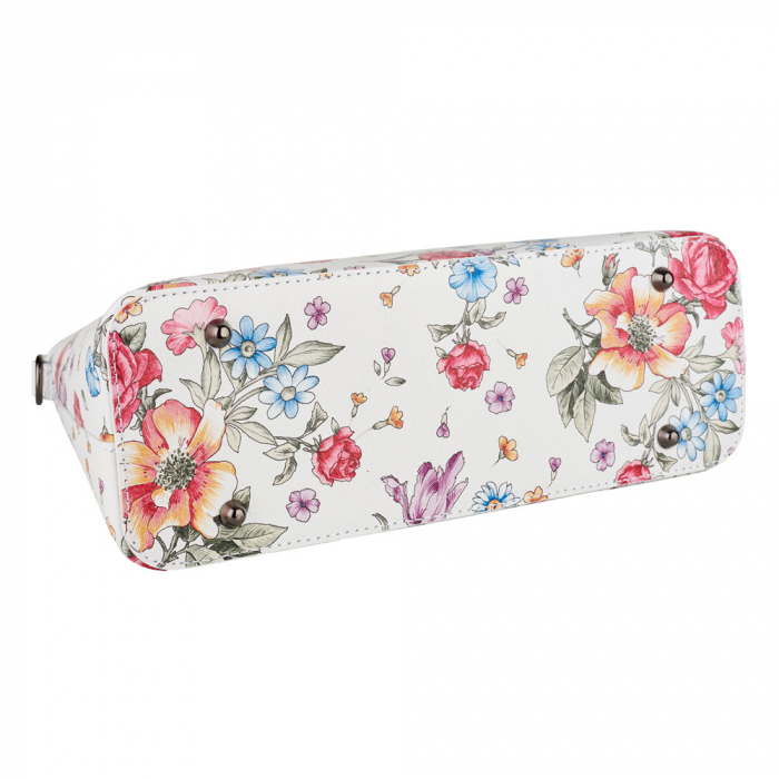 Geantă Addie, alba cu flori din piele naturală 8197 [4]