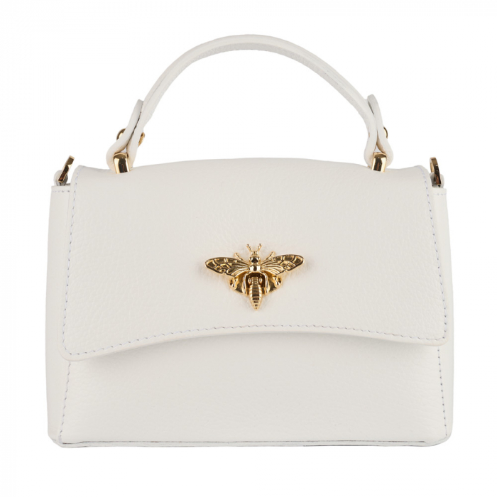 Geanta Irene,de mana sau tip crossbody din piele naturala alba 8212 [2]