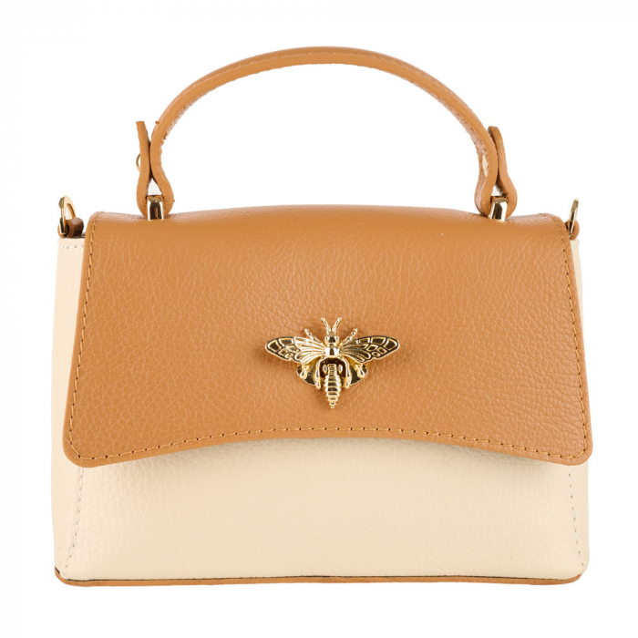 Geanta Irene,din piele naturala bicolora(crem+coniac) 8212 [2]