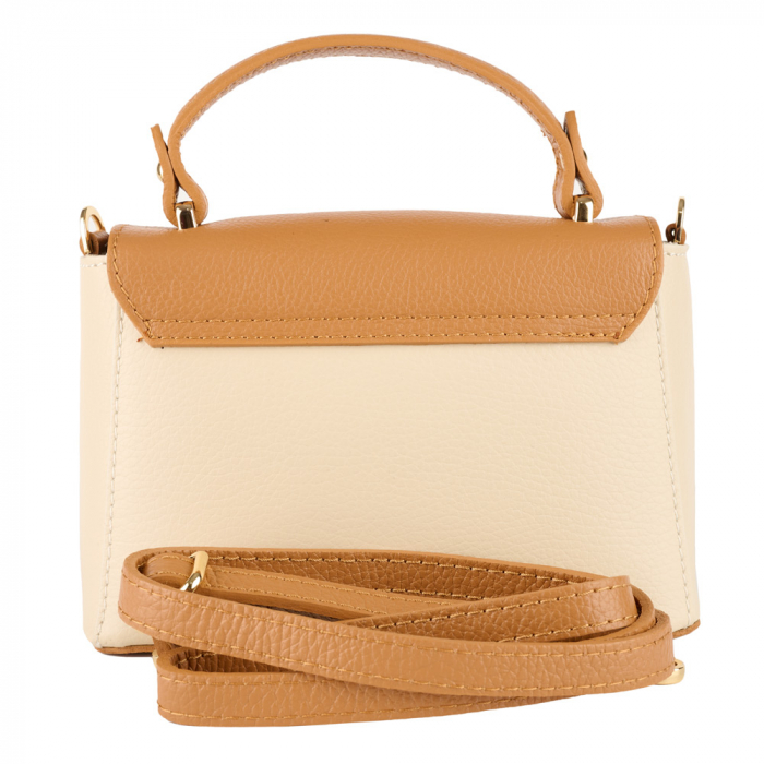 Geanta Irene,din piele naturala bicolora(crem+coniac) 8212 [3]