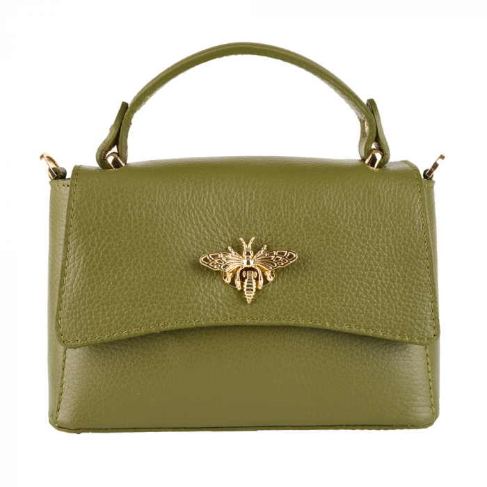 Geanta Irene,de mana sau tip crossbody din piele naturala verde 8212 [2]