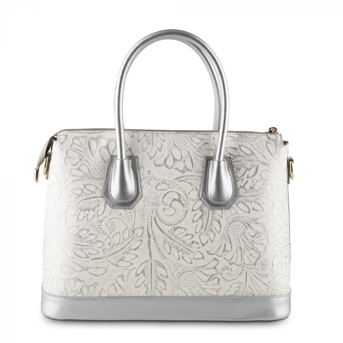 Geanta Jade, argintie din piele naturala cu elemente florale 8123 [2]