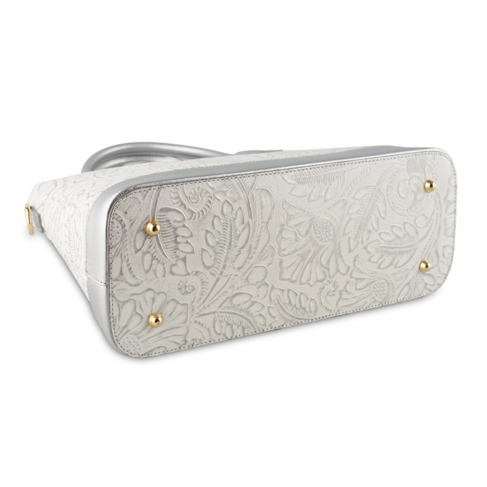 Geanta Jade, argintie din piele naturala cu elemente florale 8123 [4]