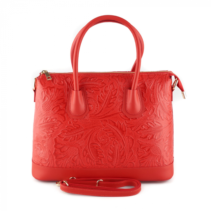 Geanta Jade, rosie din piele naturala cu elemente florale 8123 [3]