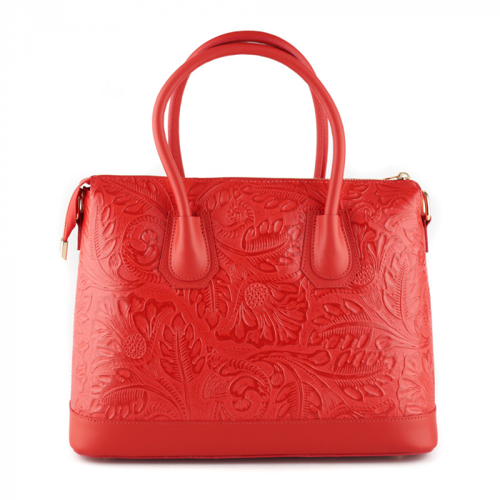 Geanta Jade, rosie din piele naturala cu elemente florale 8123 [2]