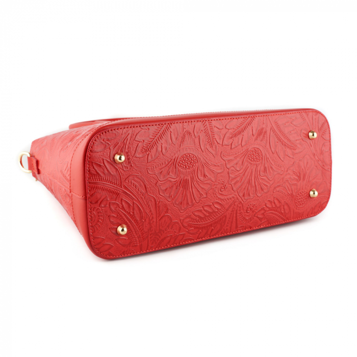 Geanta Jade, rosie din piele naturala cu elemente florale 8123 [4]