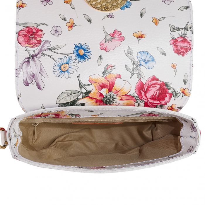 Geanta June,de mana sau tip crossbody din piele naturalaalba cu imprimeu floral 8224 [5]