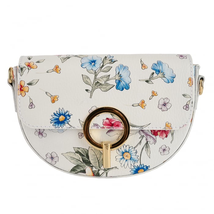 Geanta June,de mana sau tip crossbody din piele naturalaalba cu imprimeu floral 8224 [2]