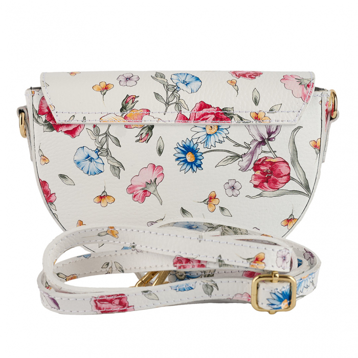Geanta June,de mana sau tip crossbody din piele naturalaalba cu imprimeu floral 8224 [3]