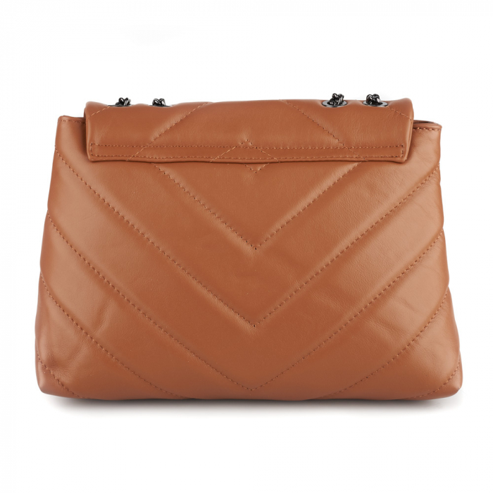 Geantă Kassya, piele naturala matlasata coniac, bareta lant argintiu antic, 8189 [3]