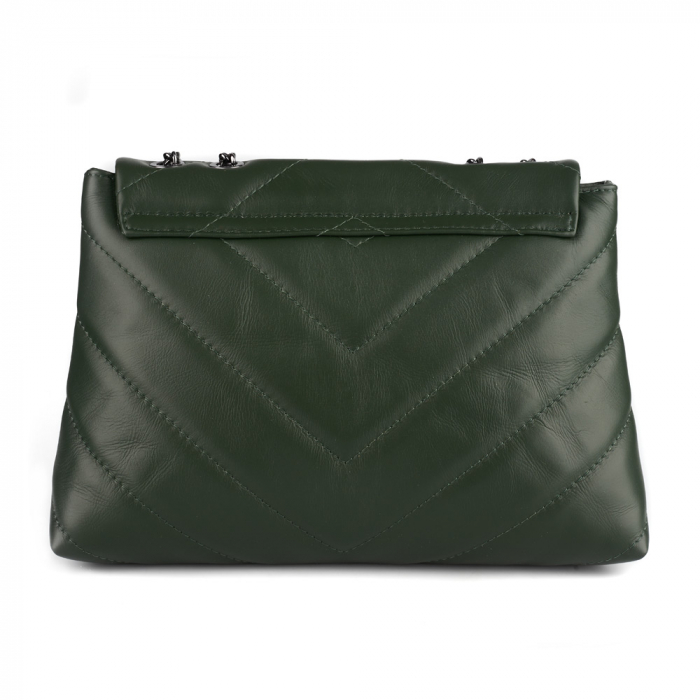 Geantă Kassya, piele naturala matlasata verde, bareta lant argintiu antic, 8189 [3]