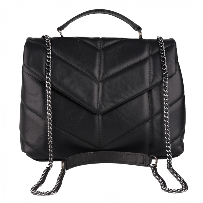 Geantă Kate, piele naturala neagra, bareta metalica, 8194 [2]