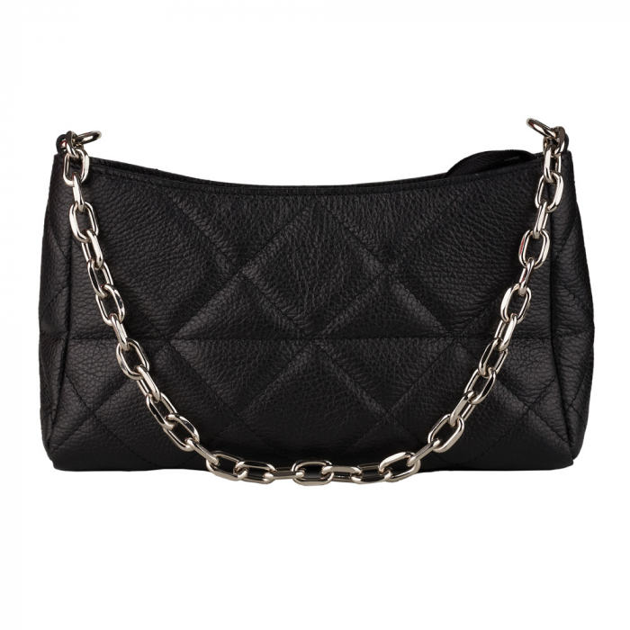 Geantă Kirra, piele naturala neagra, bareta metalica, 8202 [2]