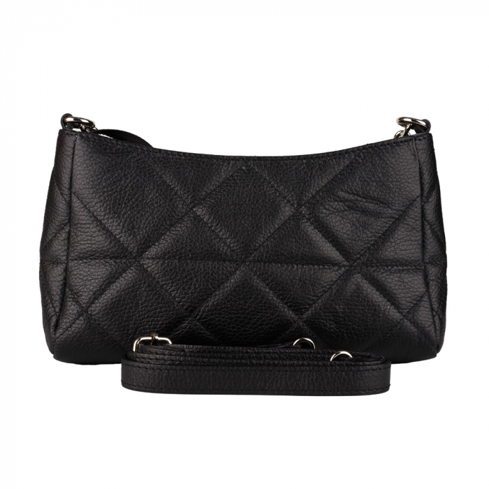 Geantă Kirra, piele naturala neagra, bareta metalica, 8202 [3]