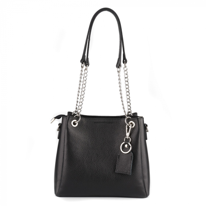 Geantă Calina, piele naturală neagra, lant metalic argintiu, 8175 [2]