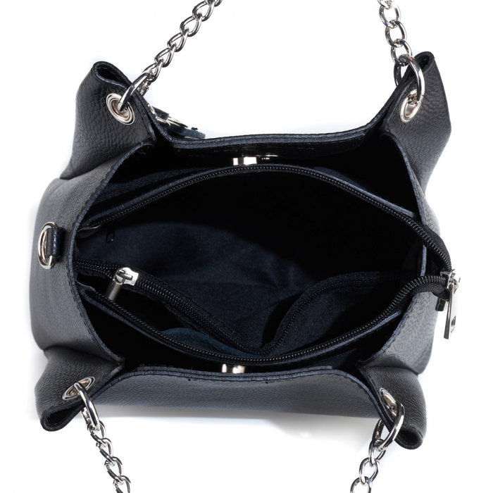 Geantă Calina, piele naturală neagra, lant metalic argintiu, 8175 [4]